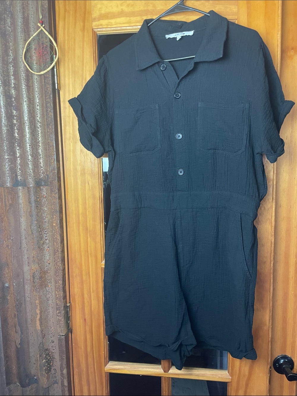 Joe's 100% Cotton Black Button-Front Short Sleeve Romper, Size L